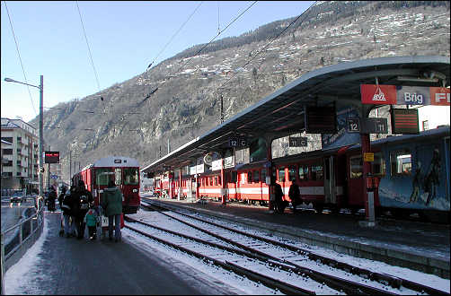 Outside track at Brig for train to Zermatt